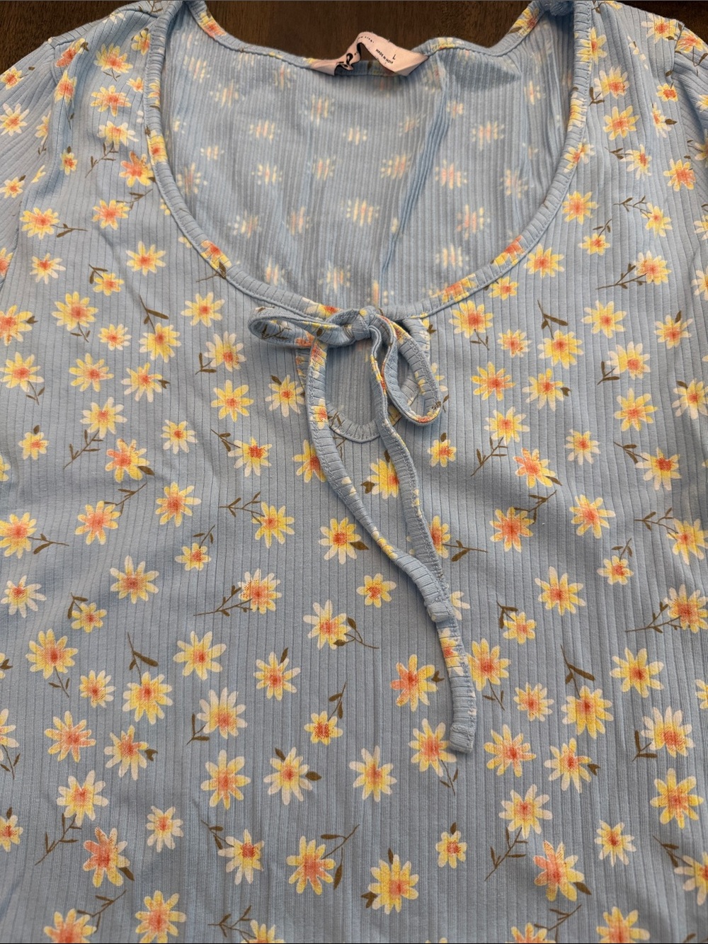 SO Light Blue Floral Tie-Front Crop Top